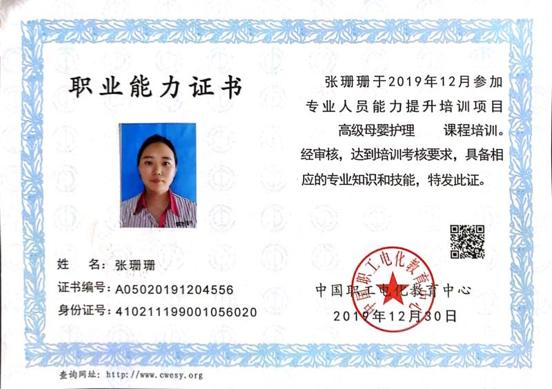 张阿姨职业证书2