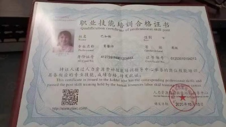 巴阿姨职业证书3