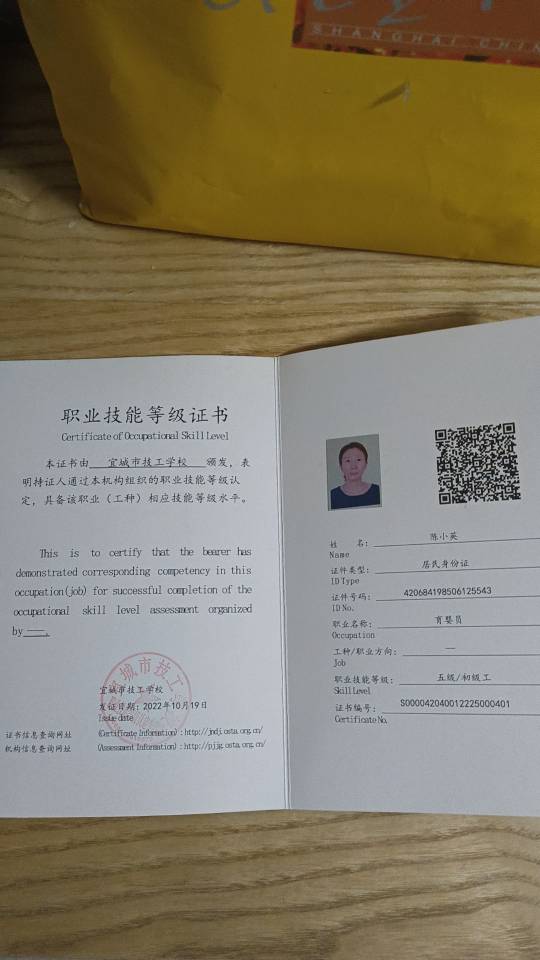 陈阿姨职业证书1