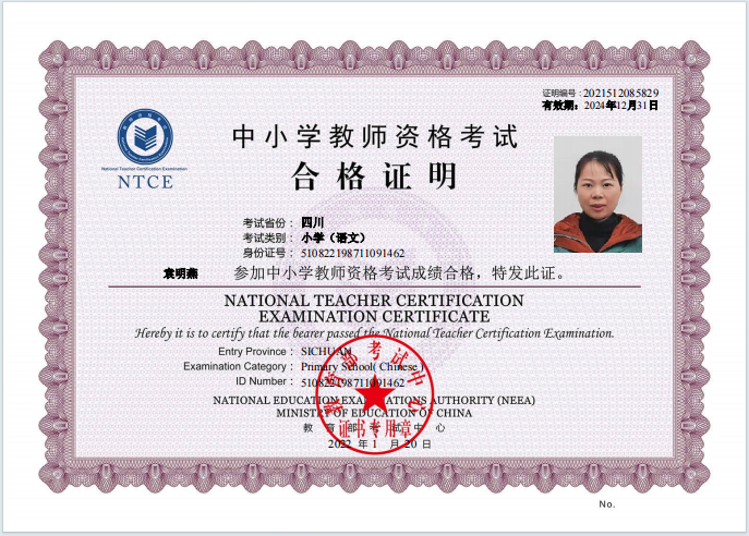 袁阿姨职业证书2