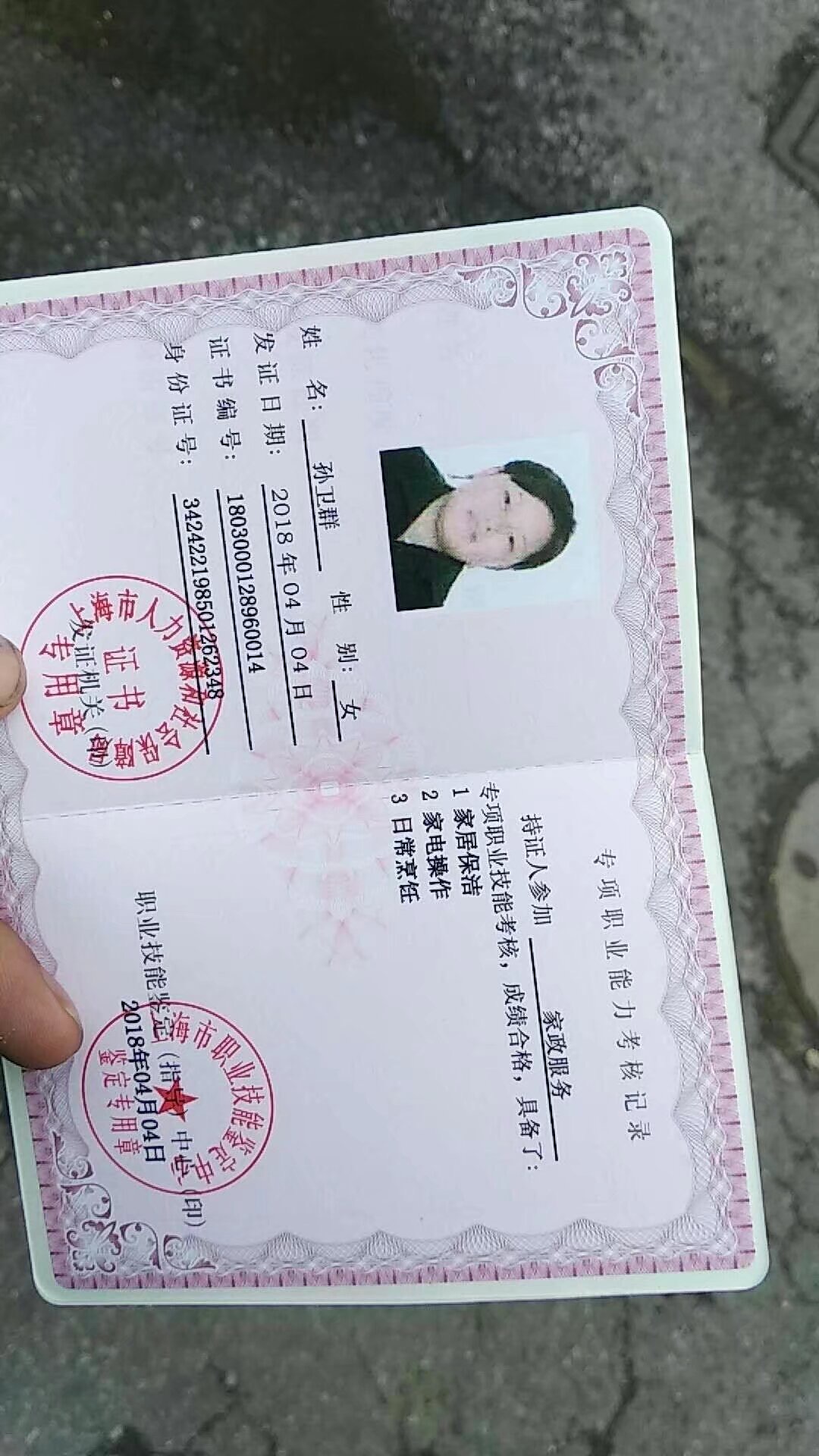 孙阿姨职业证书2