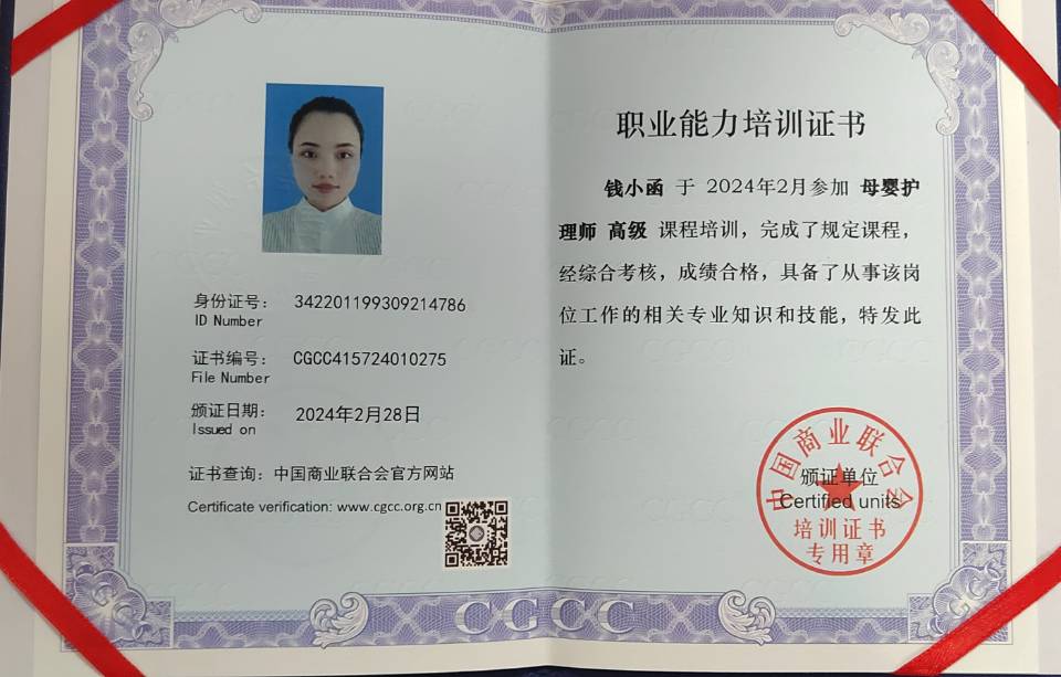 钱阿姨职业证书2