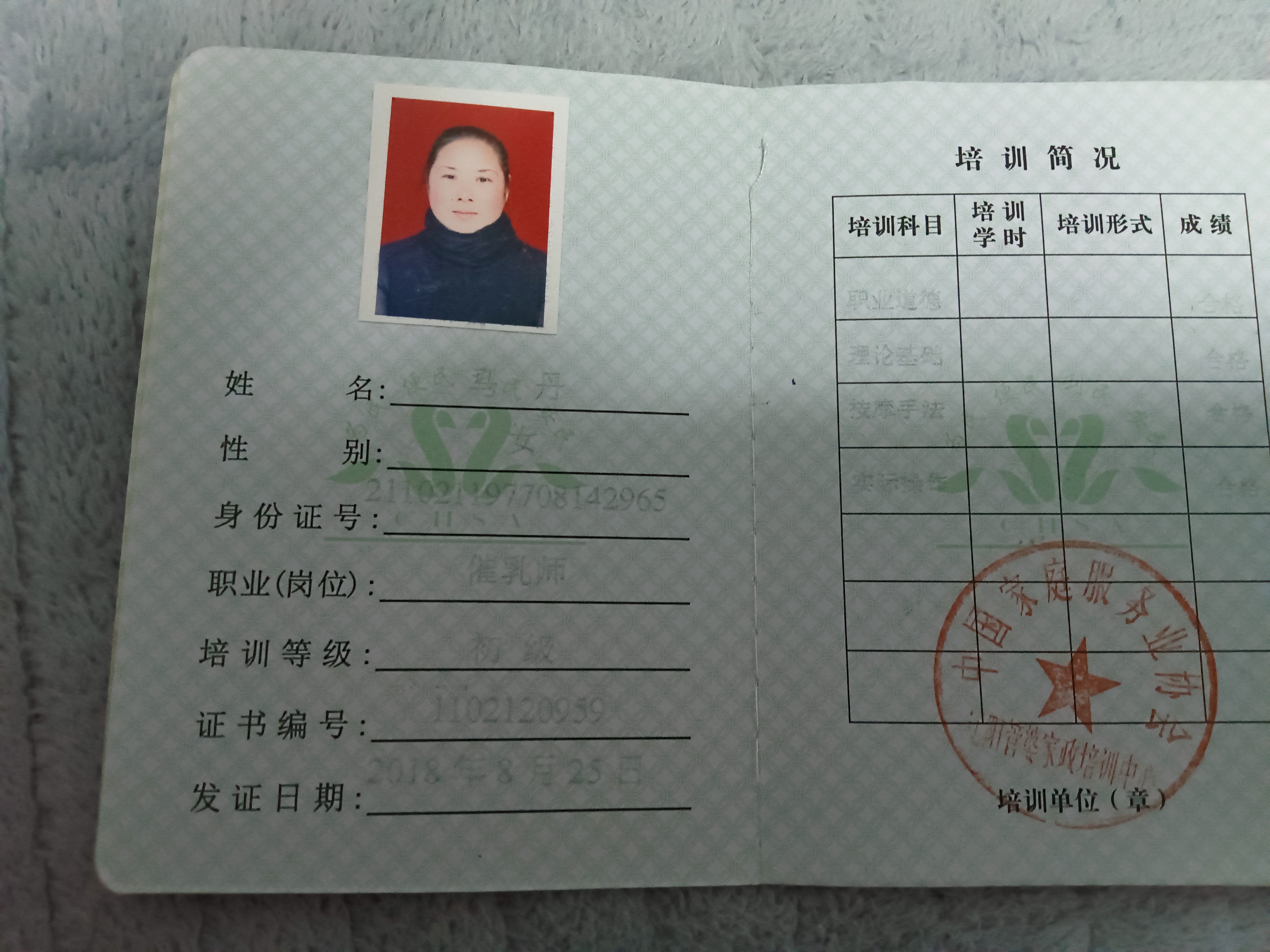 马阿姨职业证书4