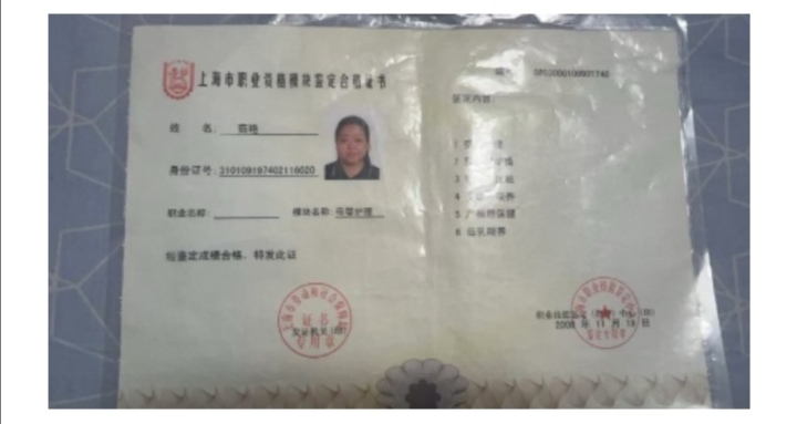 茹阿姨职业证书1