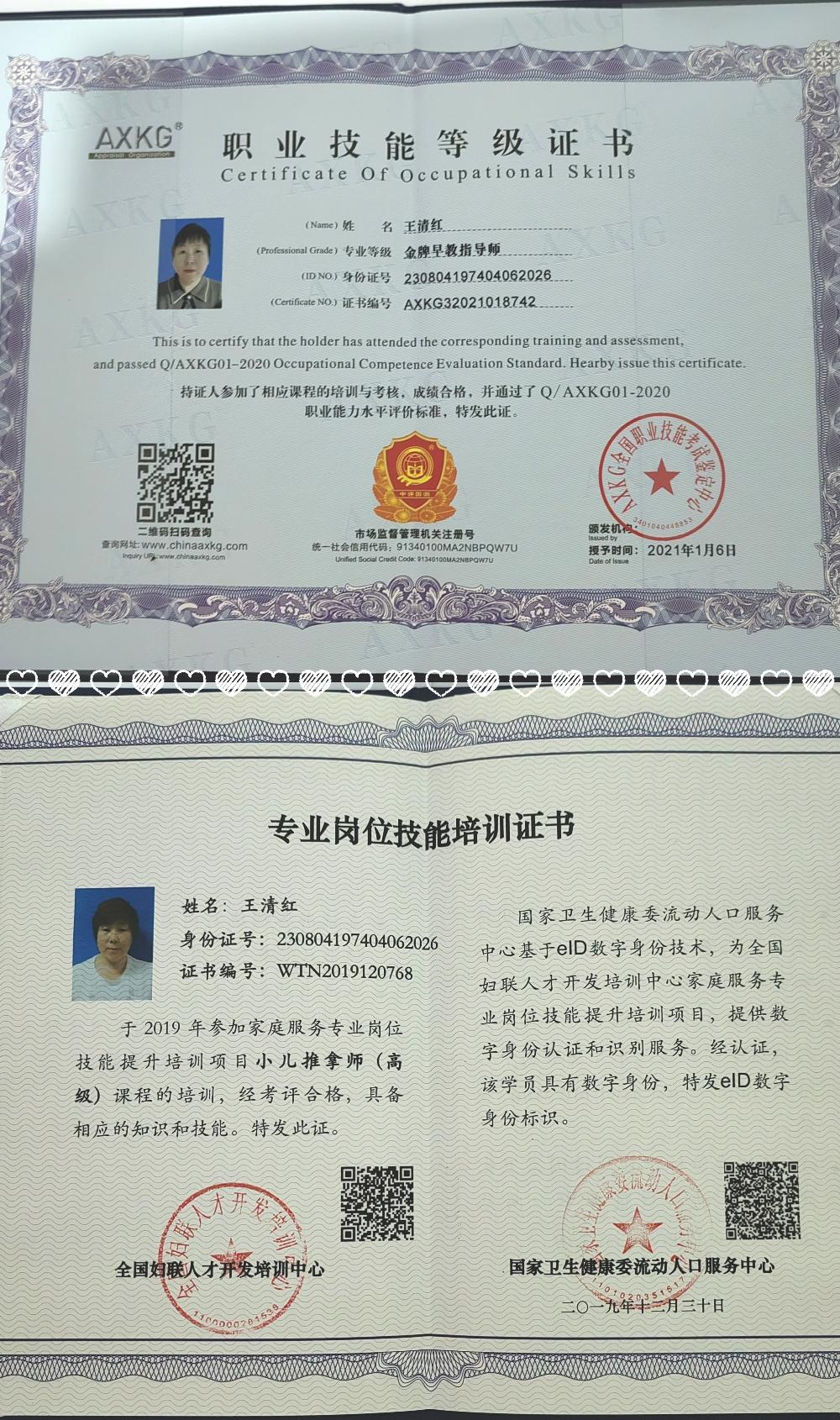 王阿姨职业证书2